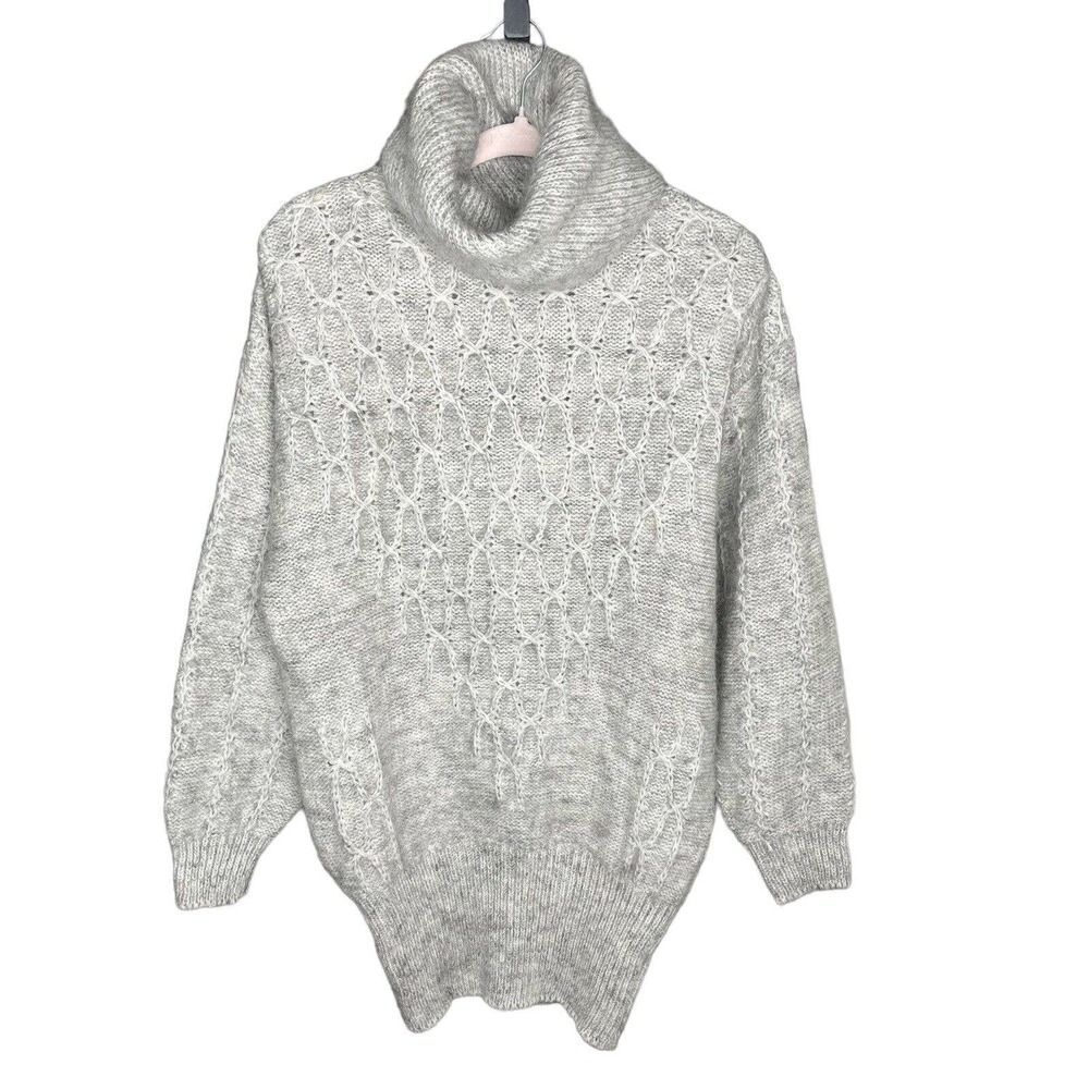 Verson heathered gray knit turtleneck mohair blend sweater oversized chunky